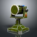 Green Camouflage Military Weapon With Circular Barrel Geometric Base Stand And Red Emblem