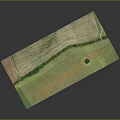 Aerial View Of Natural Landscape With Green Fields Meandering Path And Solitary Tree