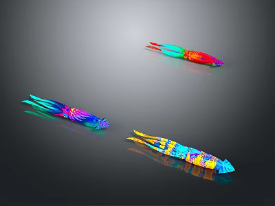 Colorful Biomorphic Creatures Design With Shiny Surfaces And Vibrant Patterns 3d model