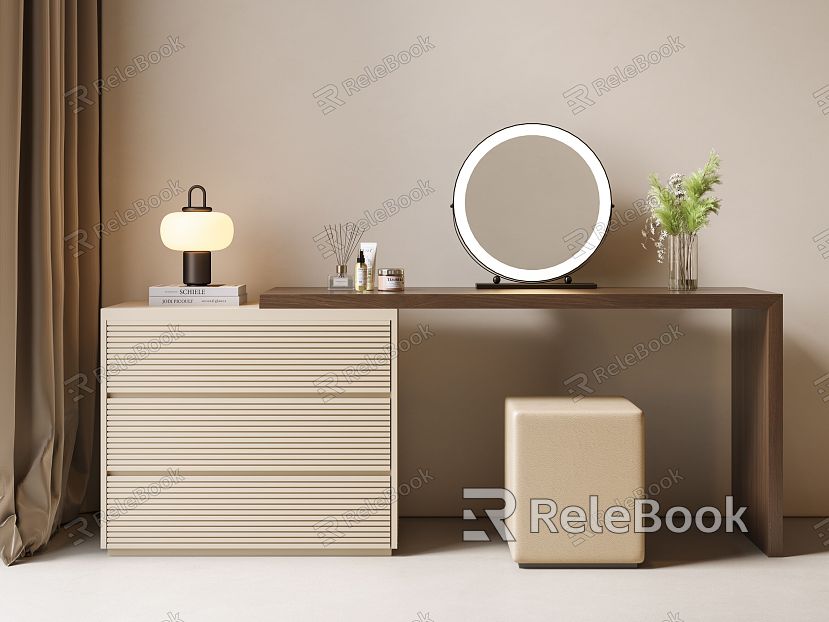 Modern Middle Ancient Dresser Dresser Dresser Chair Makeup Mirror Cosmetic Ornaments Cream Middle Ancient Dresser Cabinet model