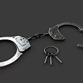Vintage Metallic Handcuffs With Keys Isolated On Gray Background Closeup View