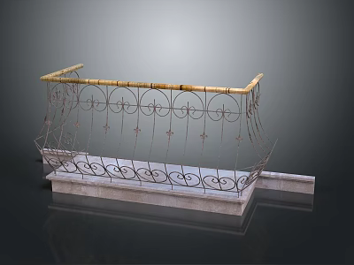 Intricate Wrought Iron Railing With Decorative Scroll Patterns And Stone Base 3d model