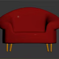 Elegant Red Tufted Single Sofa With Curved Armrests And Golden Metal Legs Design