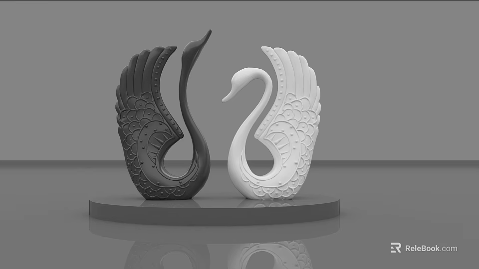 Modern Single Chair With Swan Inspired Design In Black And White Color 3d model 