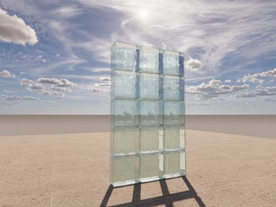 Transparent Glass Partition Made Of Glass Blocks In Blue Sky Sandy Ground 3d model