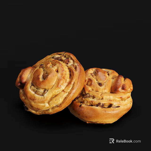 Delicious Freshly Baked Sweet Rolls With Spiral Shape And Nutty Filling In Golden Brown 3d model 