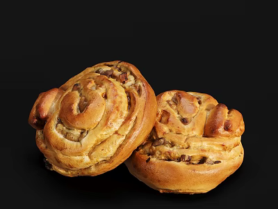 Delicious Freshly Baked Sweet Rolls With Spiral Shape And Nutty Filling In Golden Brown 3d model
