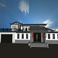Traditional Chinese Ancient Architecture Design With Classic Roof Overhanging Eaves And Red Lanterns