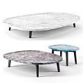 Modern Oval Coffee Table With White Purple Blue Marble Texture And Slim Black Legs
