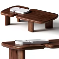 Modern Walnut Wood Coffee Table With Sectional Structure And White Tray Top 3d model