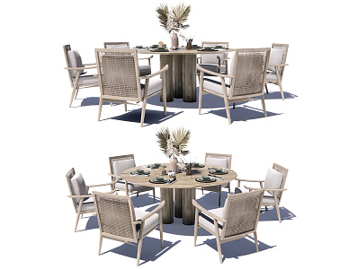 New Chinese Dining Table and Chair Combination Dining Table and Chair 3d model