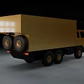 Golden Utility Truck With Transport Function And Multiple Wheels On Road 3d model
