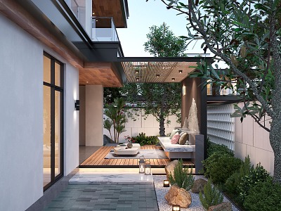 Modern courtyard landscape model