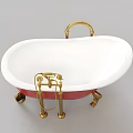 Free Standing Pink And White Bathtub With Gold Faucet And Legs