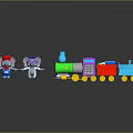 Colorful Toy Train With Elephant Toys And Colorful Carriages On Reflective Surface