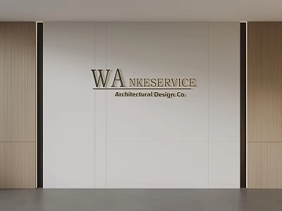 WA NESERVICE Architectural Design Co Company Logo Wall With White Background And Wooden Side Panels 3d model
