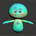Glowing Green Doll with Blue Eyes Pink Cheeks Earth Symbol on Belly and Open Arms