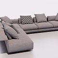 Modern Gray Sectional Sofa With Multiple Cushions And Geometric Patterned Pillow 3d model