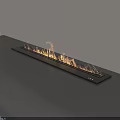 Contemporary Linear Fireplace With Vibrant Burning Flames In Sleek Black Minimalist Interior