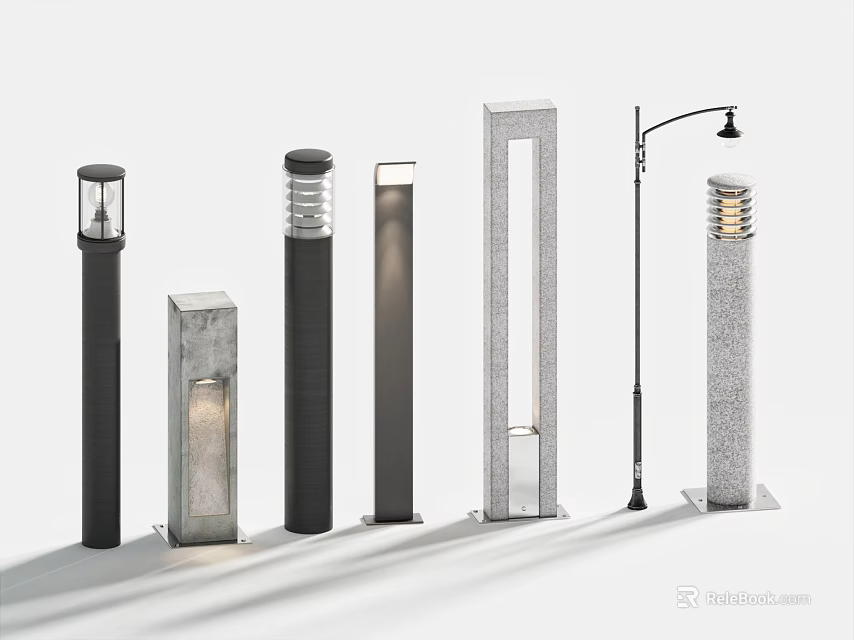 Outdoor Post Lights With Modern Designs Various Styles And Metal Finishes 3d model 