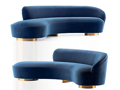 Blue Curved Velvet Sofa With Golden Legs Modern Living Room Furniture 3d model