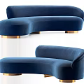 Blue Curved Velvet Sofa With Golden Legs Modern Living Room Furniture