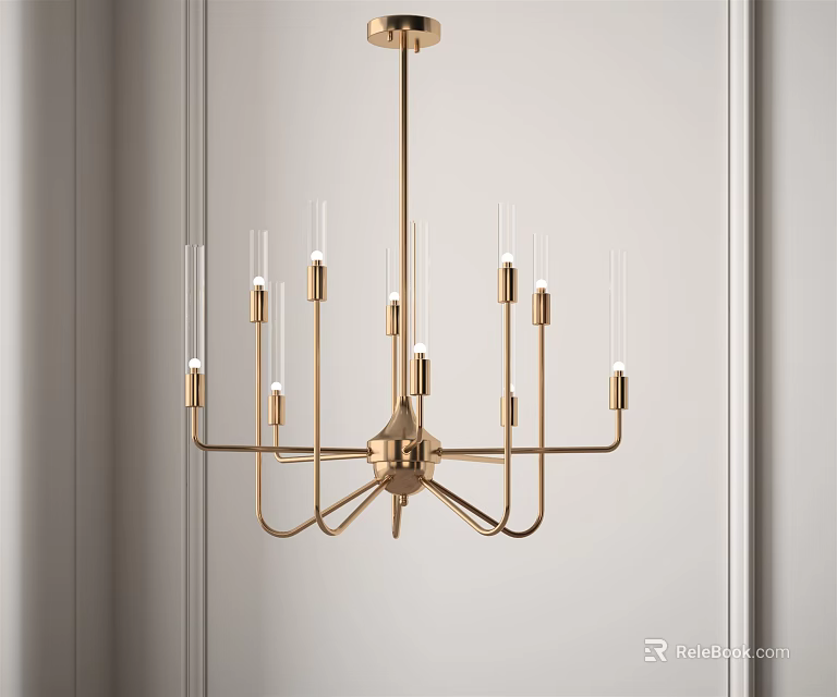 Contemporary Gold Chandelier With Stylish Metal Frame And Hanging Design For Modern Home Interiors 3d model 