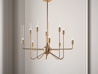 Contemporary Gold Chandelier With Stylish Metal Frame And Hanging Design For Modern Home Interiors 3d model
