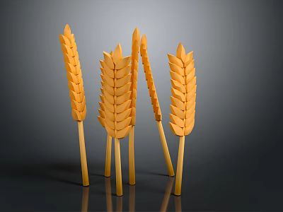 Multiple Fresh Shiny Yellow Plump Wheat Ears On Dark Background 3d model