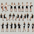 Professional Women in Business Attire Holding Documents with Various Standing Sitting Poses