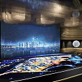 Modern Exhibition Hall Interior With Curved Wooden Walls Circular Windows And Digital Screen