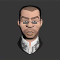 3D Male Character Head Model Wearing Glasses Suit Tie with Black Hair and Realistic Features