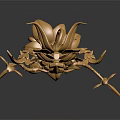 Golden Ornamental Sculpture With Intricate Leaf Like Wings And Detailed Base