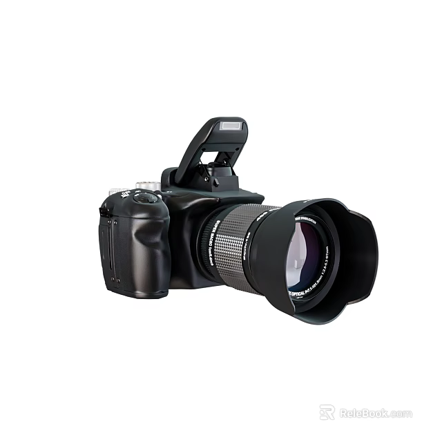 Professional Digital Camera With Large Lens Pop Up Flash and Sleek Body Design 3d model