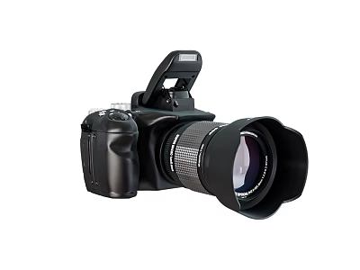 Professional Digital Camera With Large Lens Pop Up Flash and Sleek Body Design 3d model