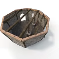 Traditional Octagonal Building Interior Framework With Wooden Beams And Stone Walls