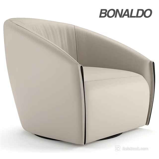 Modern Beige Upholstered Leisure Chair Featuring Curved Design And Black Base 3d model 