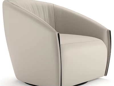 Modern Beige Upholstered Leisure Chair Featuring Curved Design And Black Base 3d model