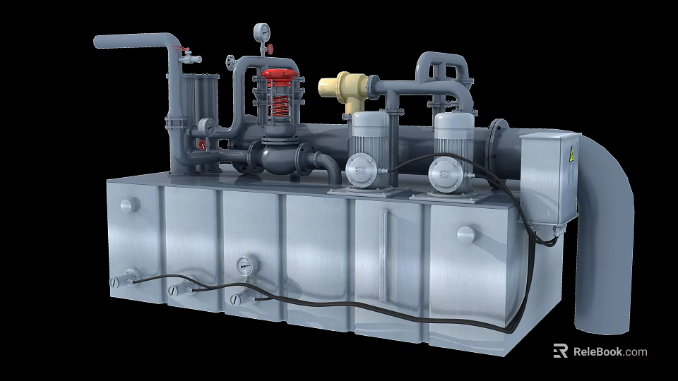 Heavy Duty Industrial Equipment with Metal Structure Pipes Valves Motors and Pressure Gauges 3d model 