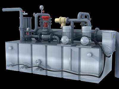 Heavy Duty Industrial Equipment with Metal Structure Pipes Valves Motors and Pressure Gauges 3d model