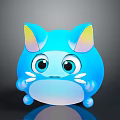Cute Blue Chubby Cartoon Cat With Big Eyes Yellow Gradient Ears And Shiny Surface