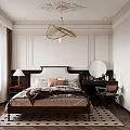 Modern Luxury Bedroom Interior With Ornate Ceiling Bed And Black White Geometric Rug