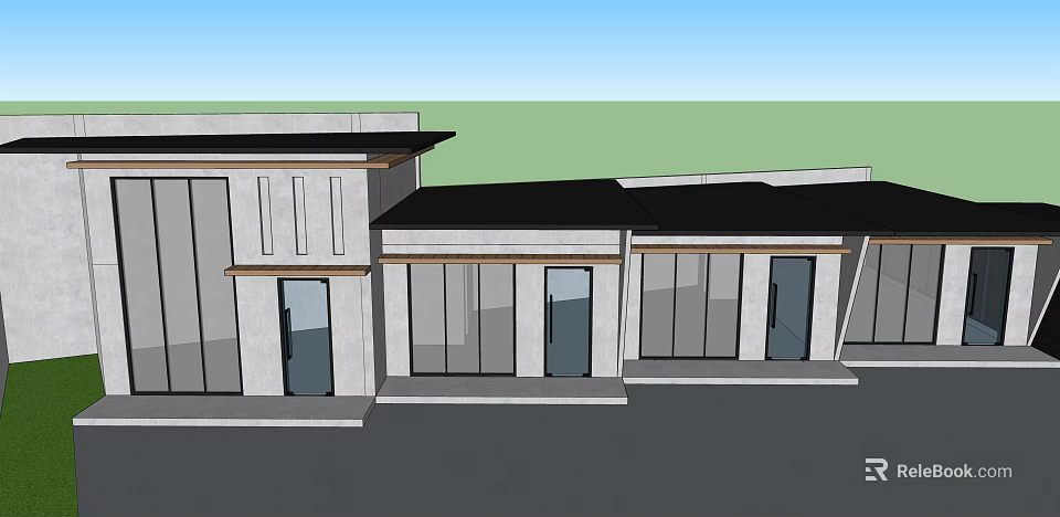 Modern Sales Office Building with Large Glass Windows Flat Roof and Sleek Exterior Design 3d model 