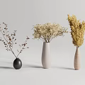 Vases With Black White Striped Styles Holding Brown Beige Yellow Dried Flowers On Minimalist Background