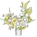 White Vase With Colorful Mixed Flowers And Green Leaves For Home Decor