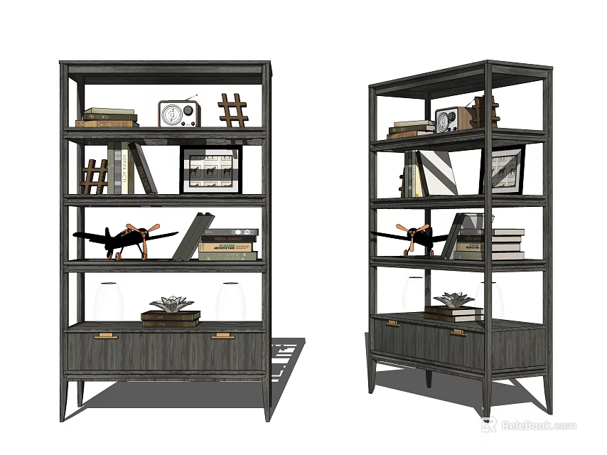 Modern Minimalist Shelving Units With Multiple Tiers Drawers And Decorative Items 3d model 