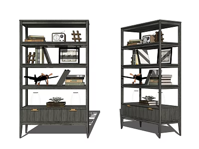 Modern Minimalist Shelving Units With Multiple Tiers Drawers And Decorative Items 3d model