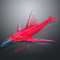 Red Spiked Fish Like Sculpture With Streamlined Body And Sharp Fins