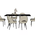 Modern Dining Table Set With Beige Chairs Black Tabletop And Metal Legs 3d model