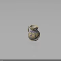 Colorful Earthenware Jug With White Base Green Purple Yellow Decorative Patterns On Black Background